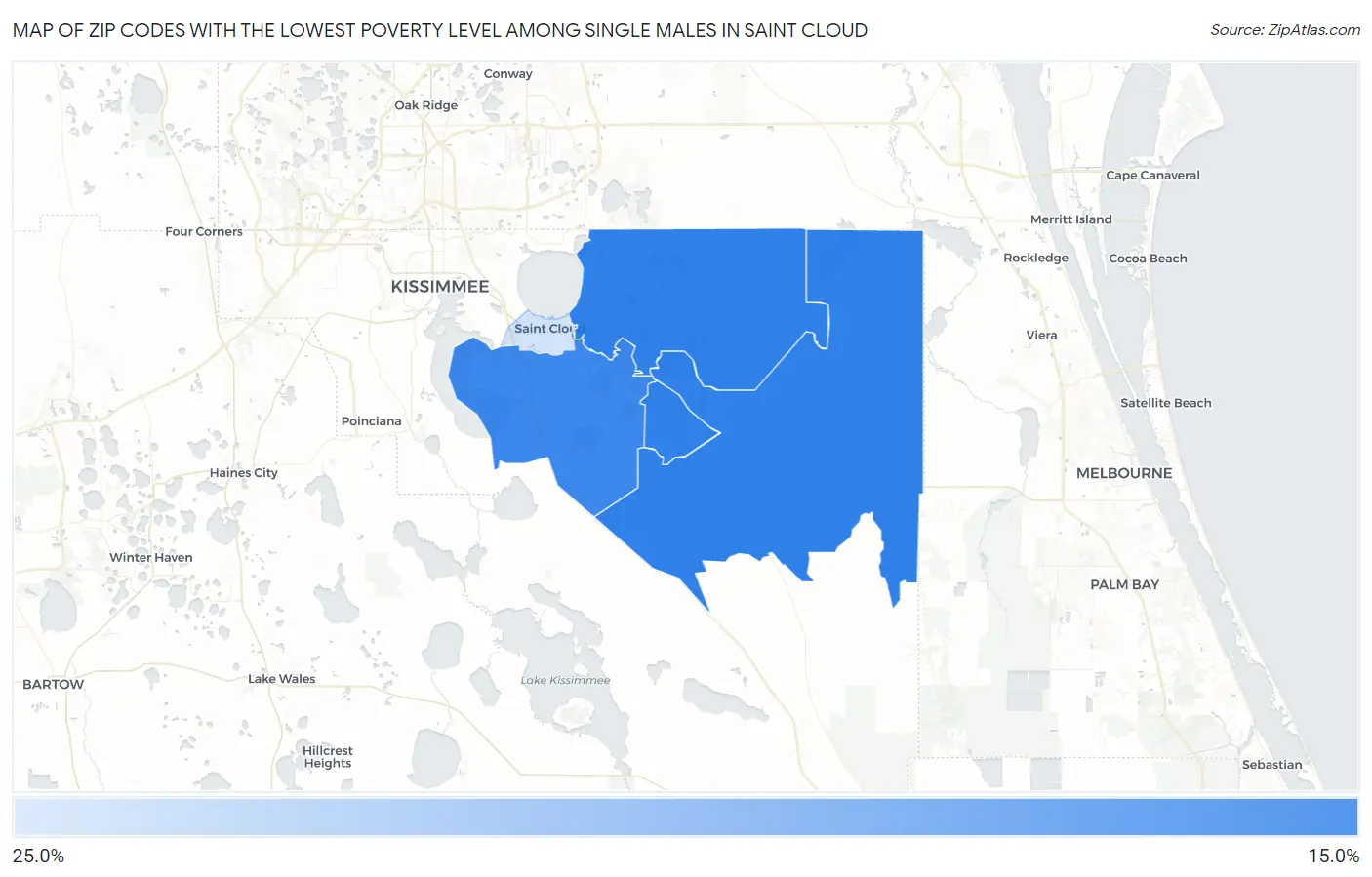 Zip Codes with the Lowest Poverty Level Among Single Males in Saint Cloud Map