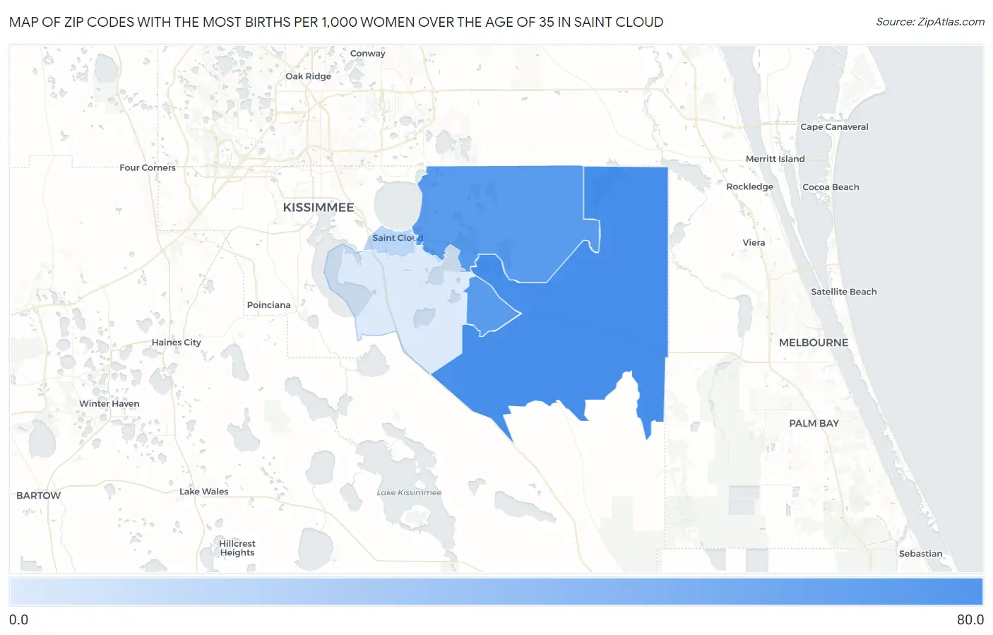Zip Codes with the Most Births per 1,000 Women Over the Age of 35 in Saint Cloud Map