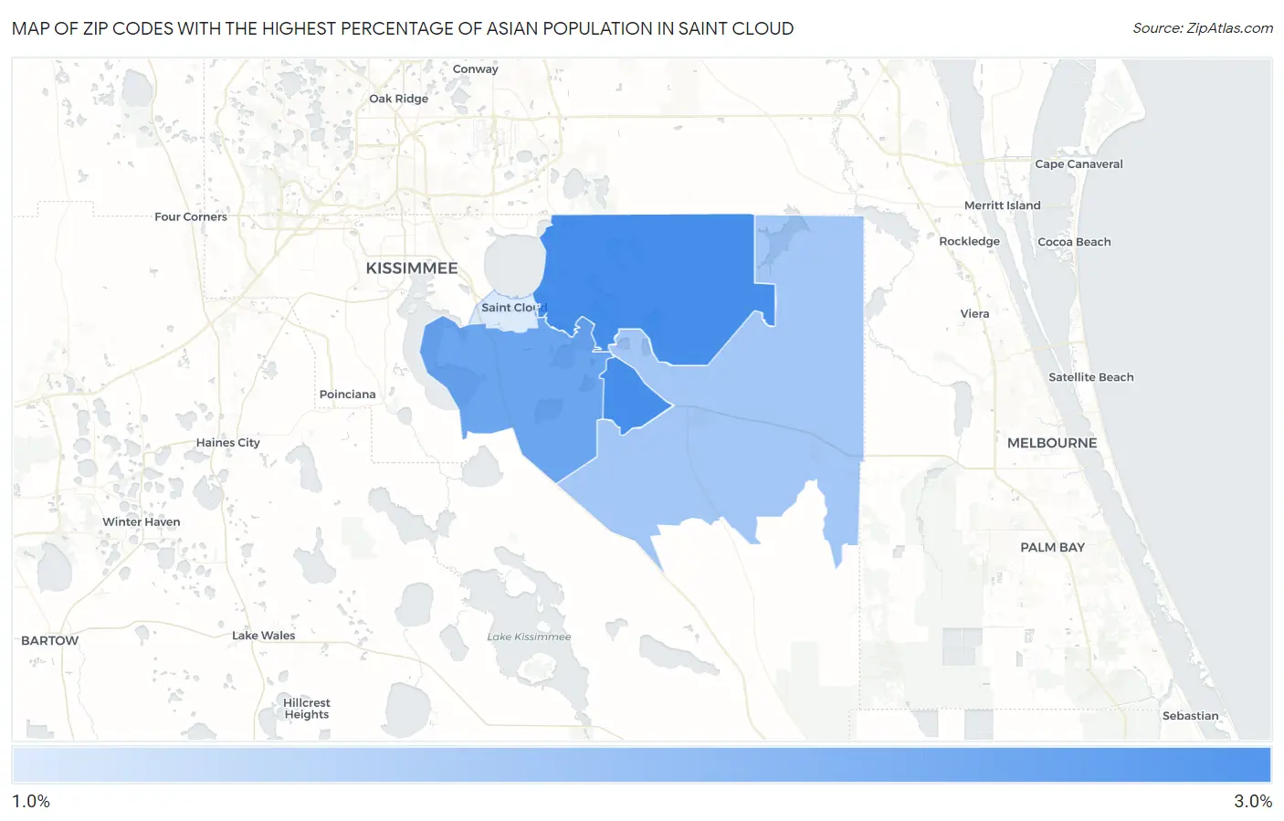 Zip Codes with the Highest Percentage of Asian Population in Saint Cloud Map