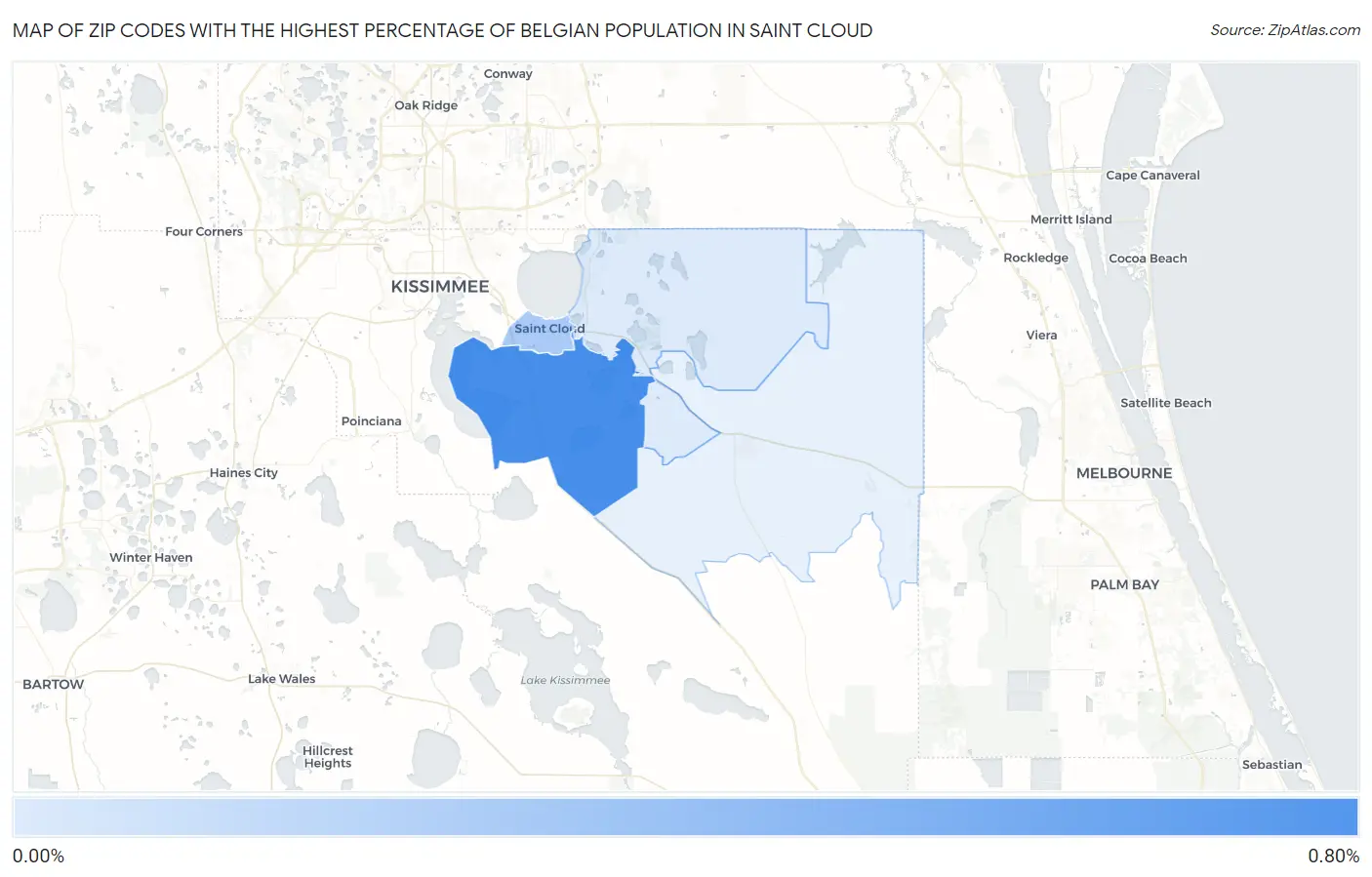 Zip Codes with the Highest Percentage of Belgian Population in Saint Cloud Map