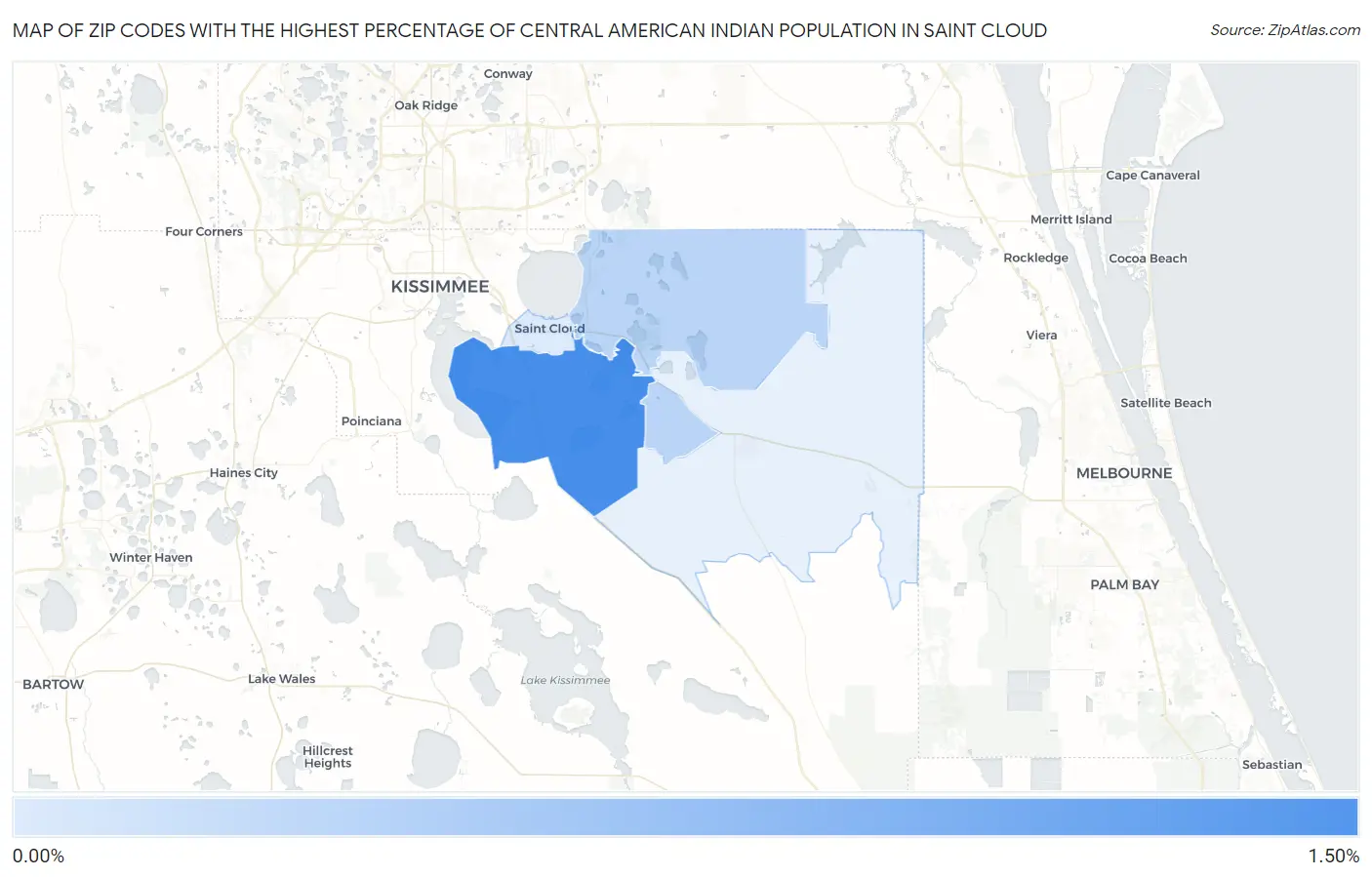 Zip Codes with the Highest Percentage of Central American Indian Population in Saint Cloud Map
