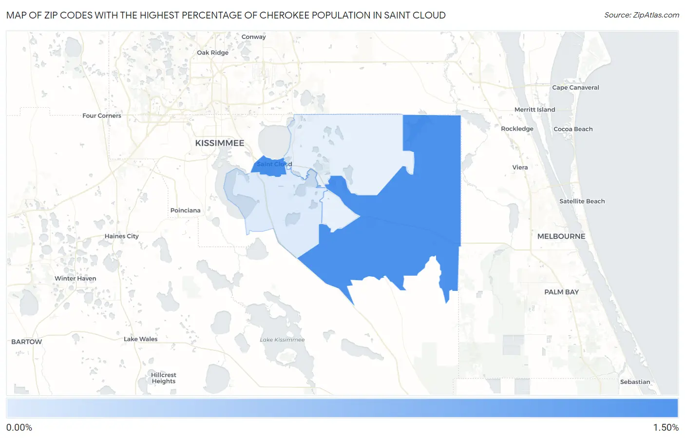 Zip Codes with the Highest Percentage of Cherokee Population in Saint Cloud Map