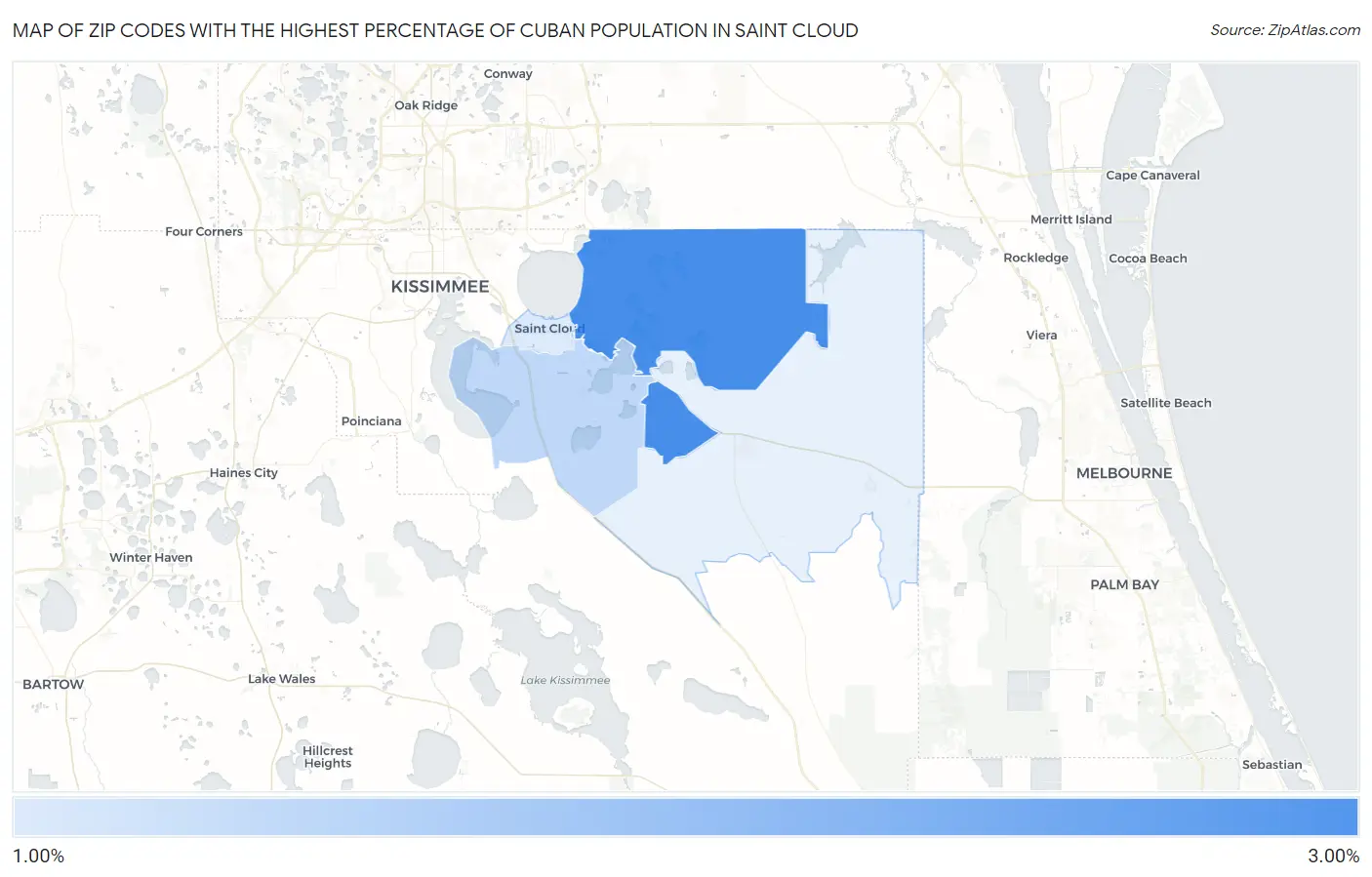 Zip Codes with the Highest Percentage of Cuban Population in Saint Cloud Map