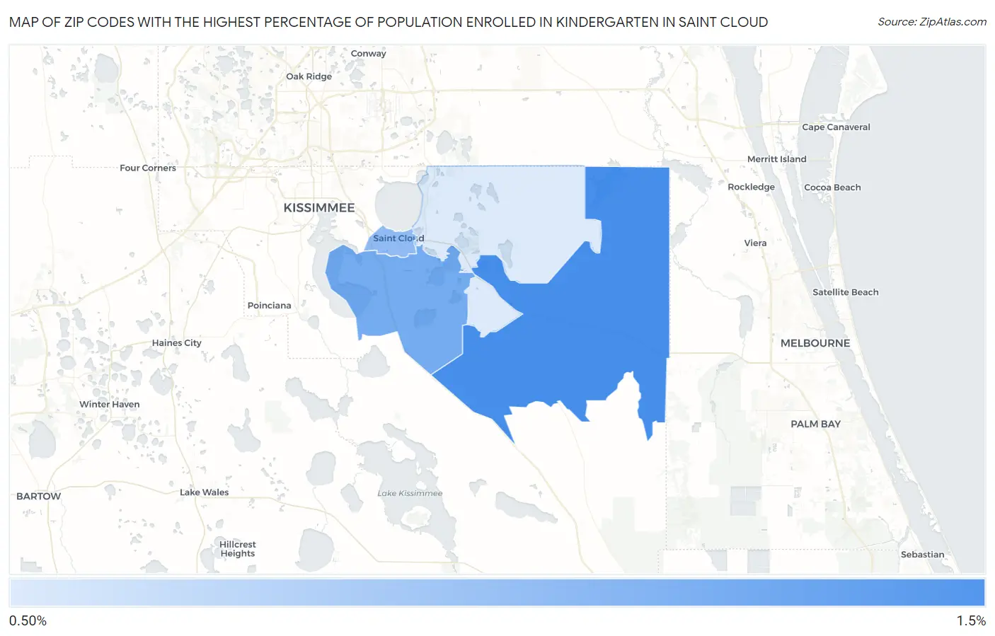 Zip Codes with the Highest Percentage of Population Enrolled in Kindergarten in Saint Cloud Map