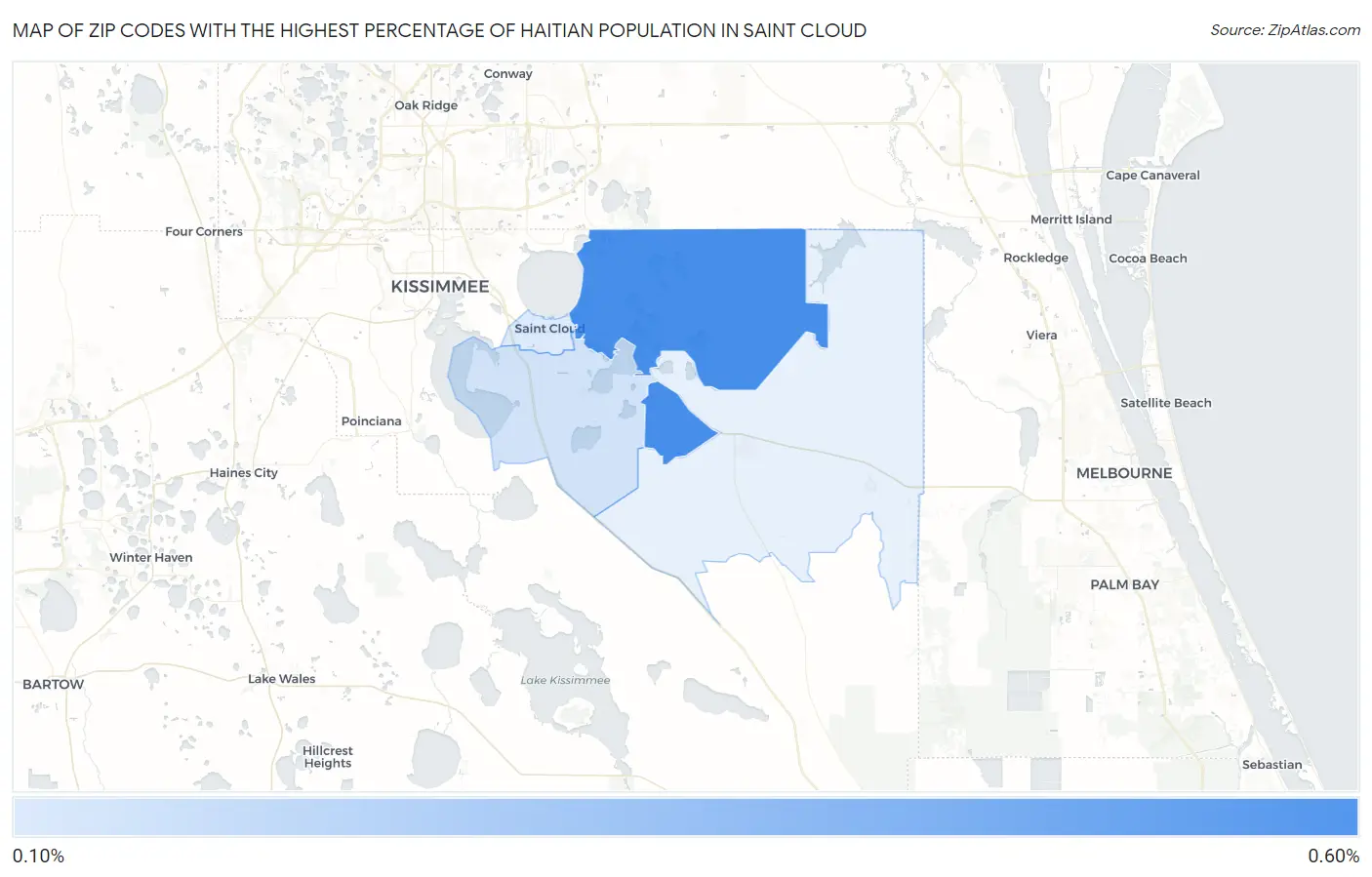 Zip Codes with the Highest Percentage of Haitian Population in Saint Cloud Map