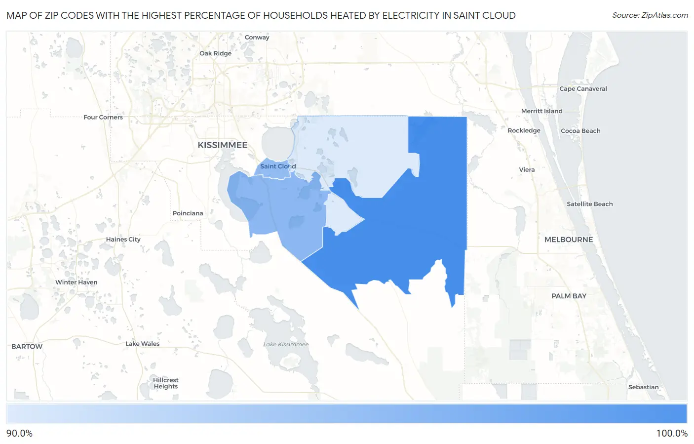Zip Codes with the Highest Percentage of Households Heated by Electricity in Saint Cloud Map