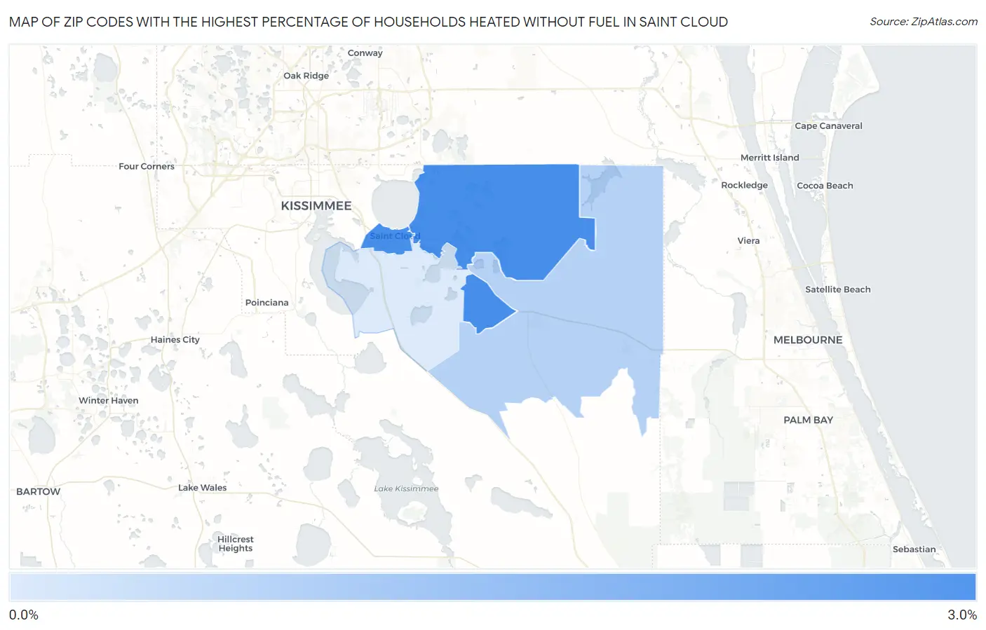 Zip Codes with the Highest Percentage of Households Heated without Fuel in Saint Cloud Map