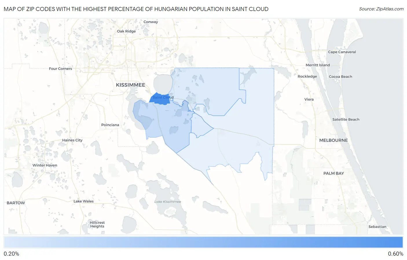 Zip Codes with the Highest Percentage of Hungarian Population in Saint Cloud Map