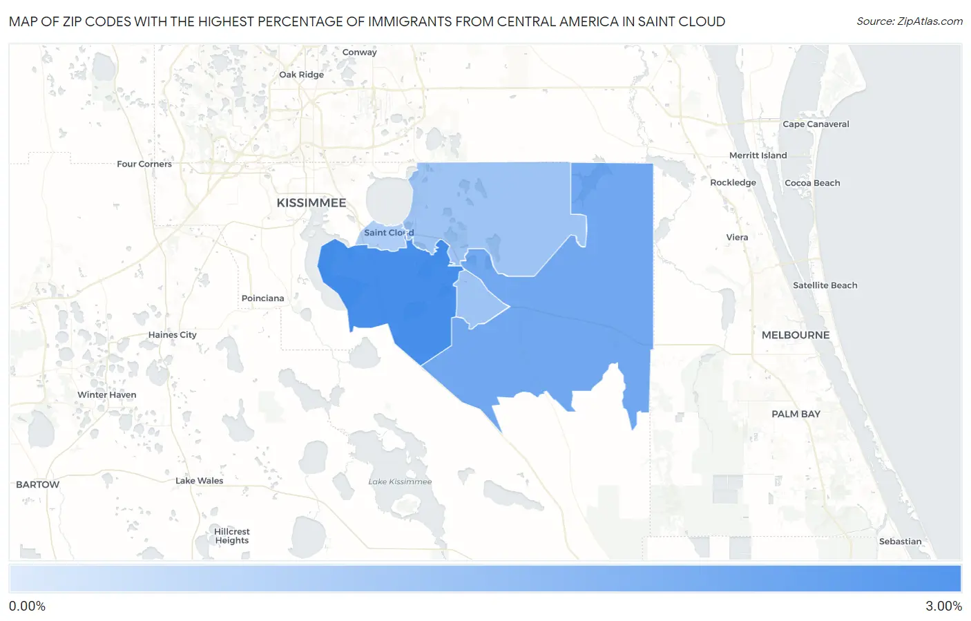 Zip Codes with the Highest Percentage of Immigrants from Central America in Saint Cloud Map