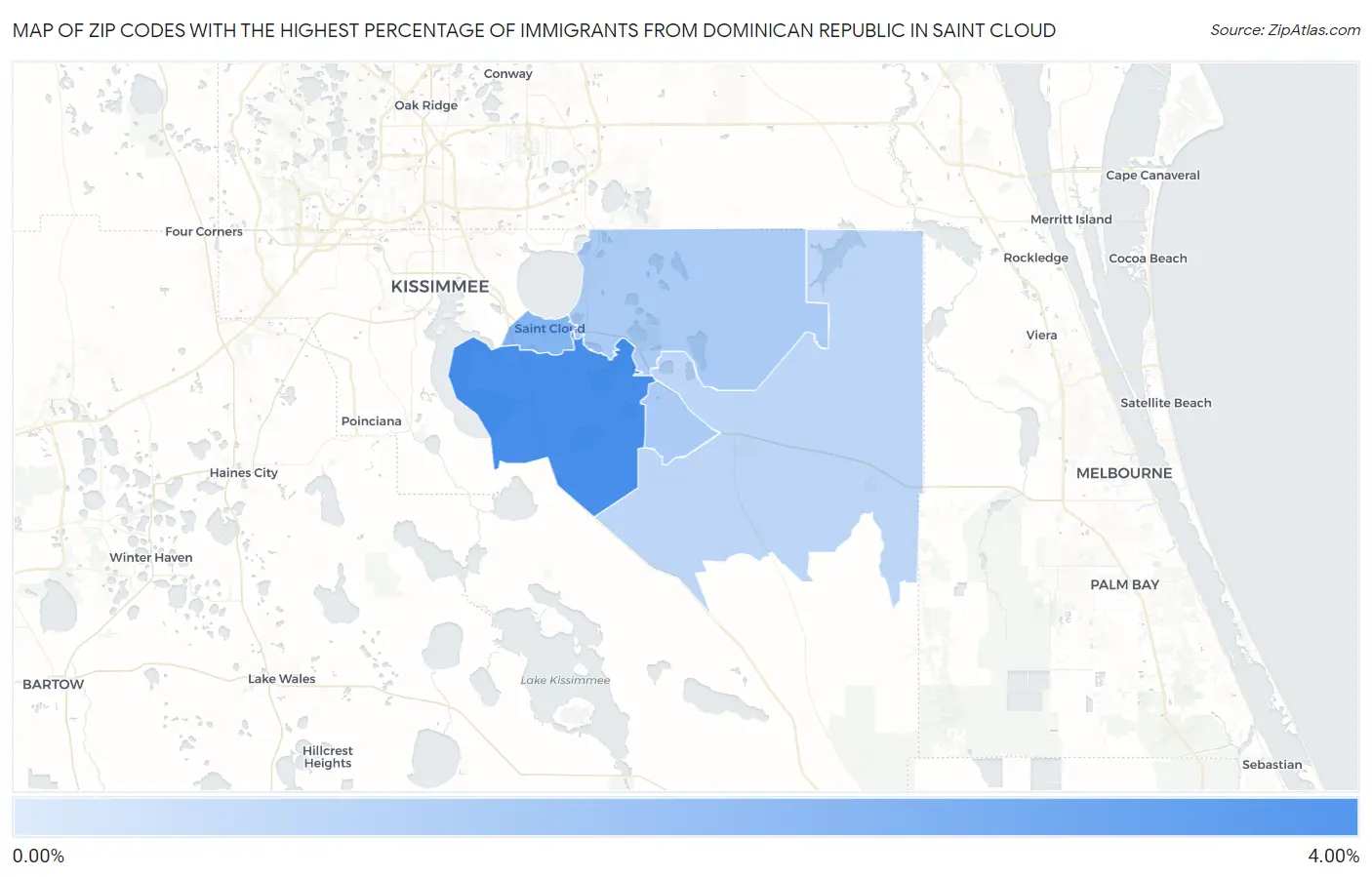 Zip Codes with the Highest Percentage of Immigrants from Dominican Republic in Saint Cloud Map