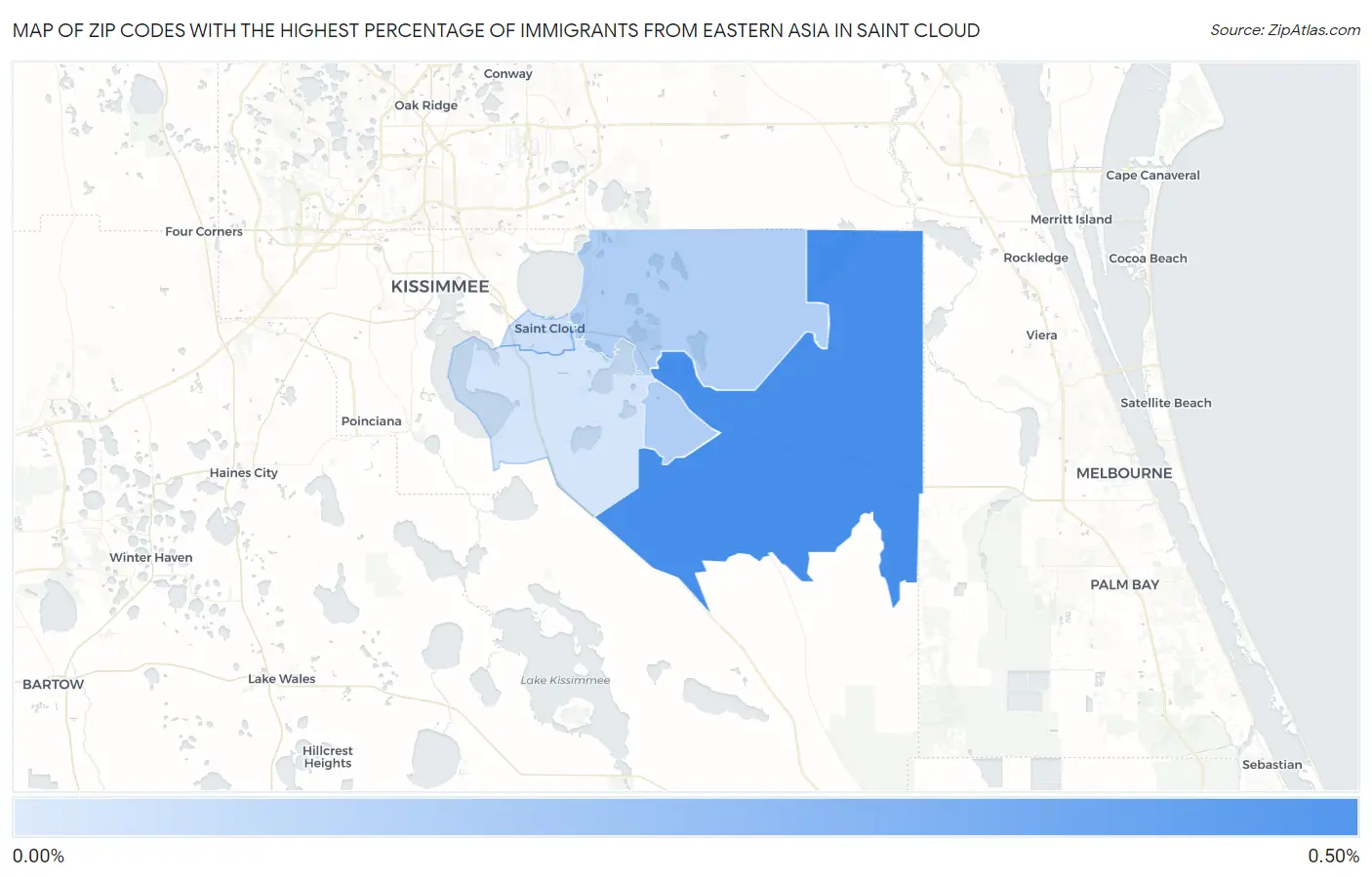 Zip Codes with the Highest Percentage of Immigrants from Eastern Asia in Saint Cloud Map