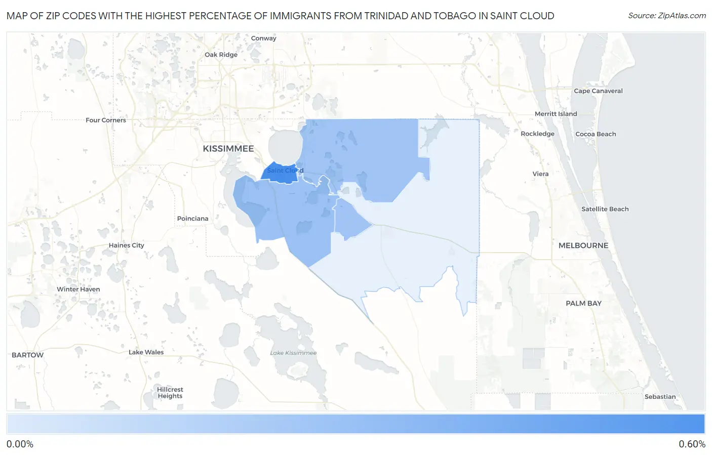 Zip Codes with the Highest Percentage of Immigrants from Trinidad and Tobago in Saint Cloud Map