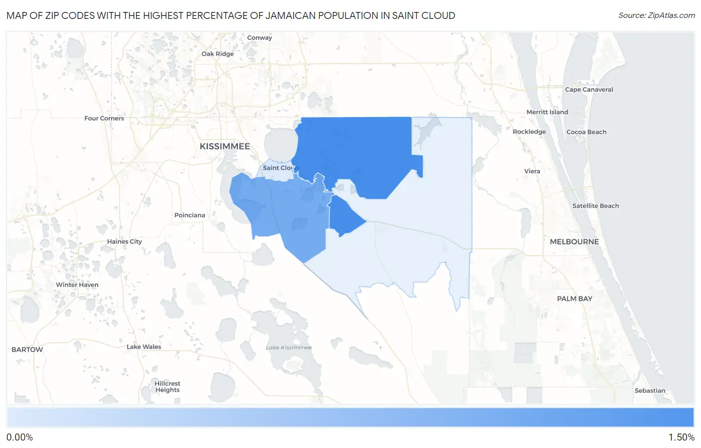Zip Codes with the Highest Percentage of Jamaican Population in Saint Cloud Map