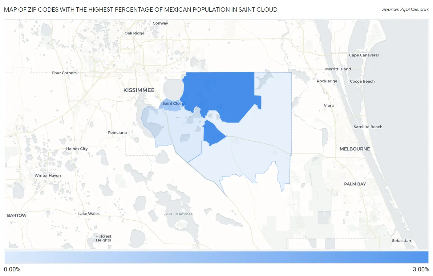 Zip Codes with the Highest Percentage of Mexican Population in Saint Cloud Map
