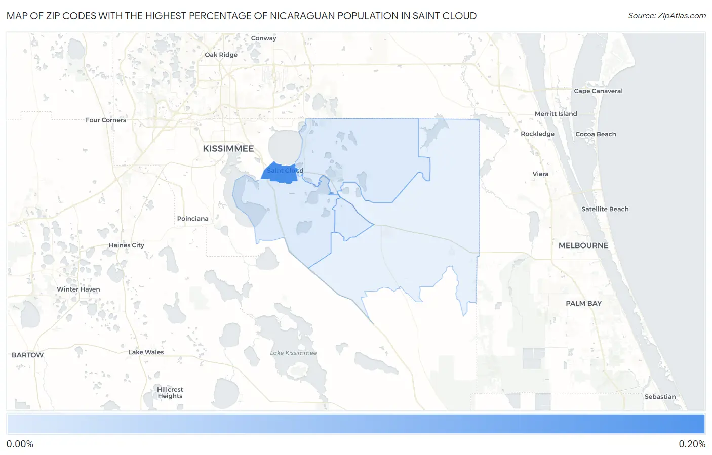 Zip Codes with the Highest Percentage of Nicaraguan Population in Saint Cloud Map