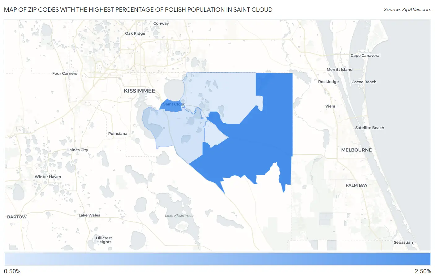 Zip Codes with the Highest Percentage of Polish Population in Saint Cloud Map