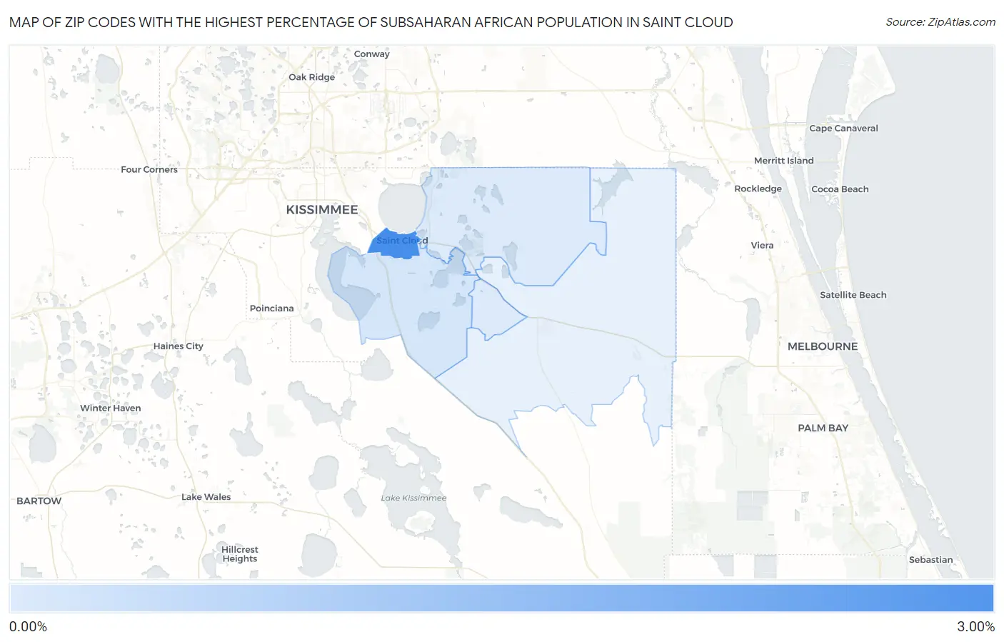 Zip Codes with the Highest Percentage of Subsaharan African Population in Saint Cloud Map