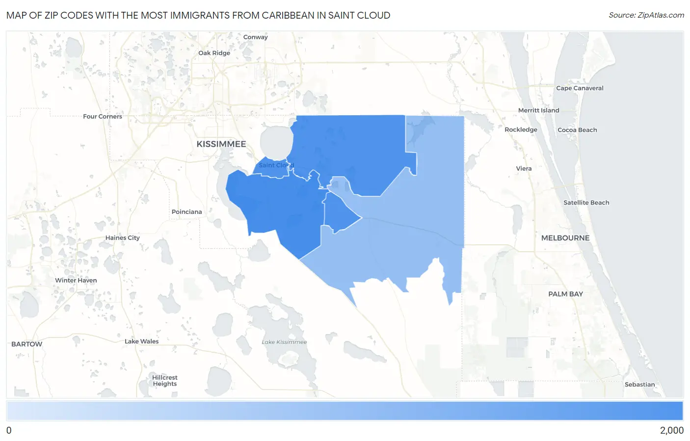 Zip Codes with the Most Immigrants from Caribbean in Saint Cloud Map
