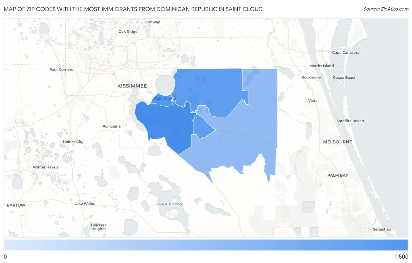 Zip Codes with the Most Immigrants from Dominican Republic in Saint Cloud Map