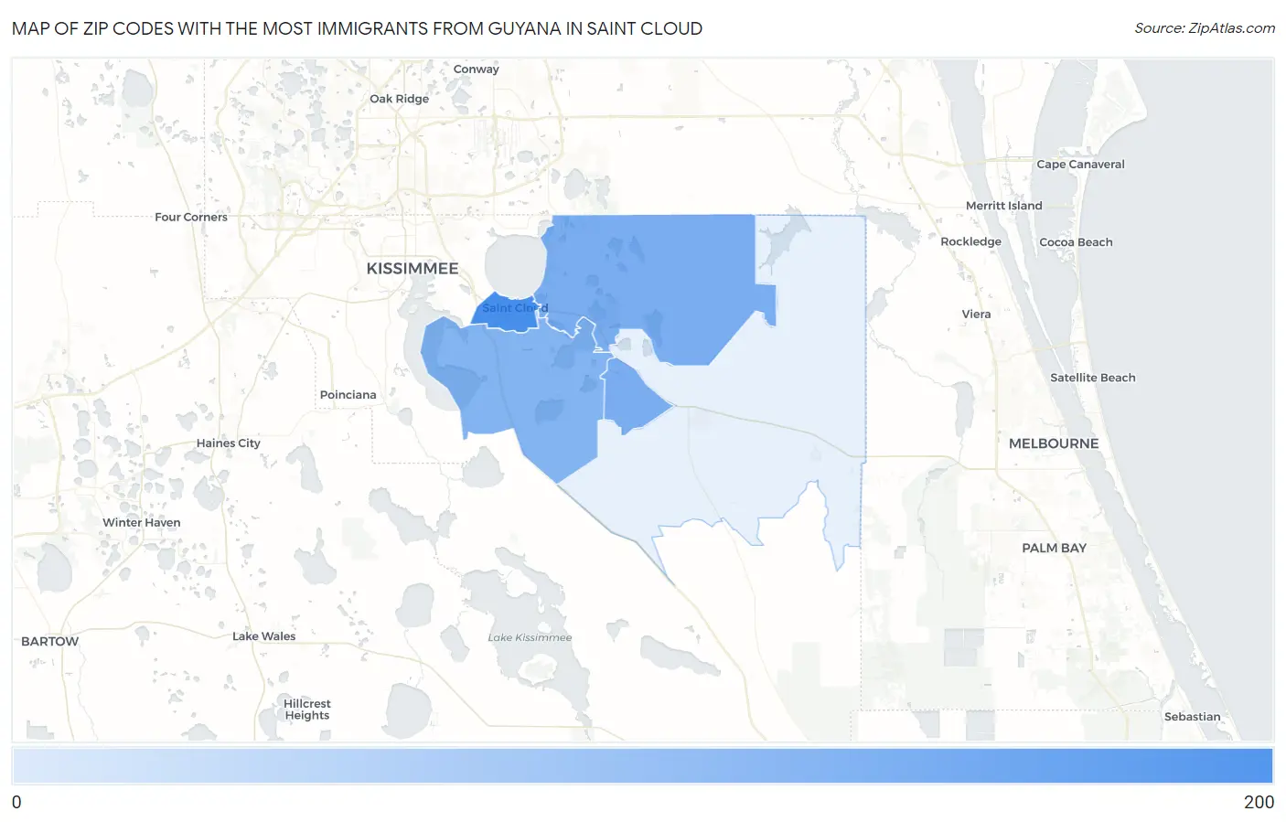 Zip Codes with the Most Immigrants from Guyana in Saint Cloud Map