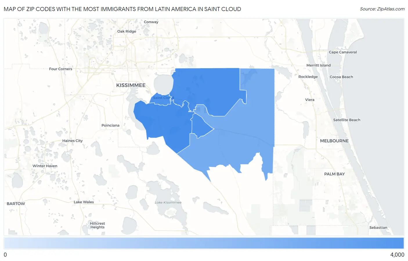 Zip Codes with the Most Immigrants from Latin America in Saint Cloud Map