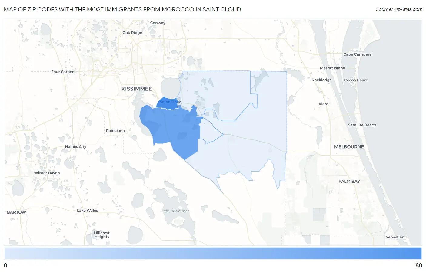 Zip Codes with the Most Immigrants from Morocco in Saint Cloud Map