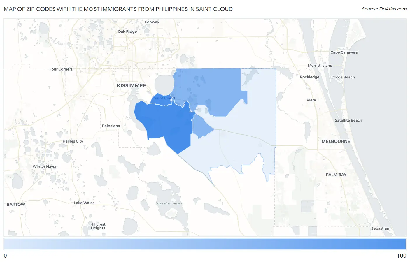 Zip Codes with the Most Immigrants from Philippines in Saint Cloud Map