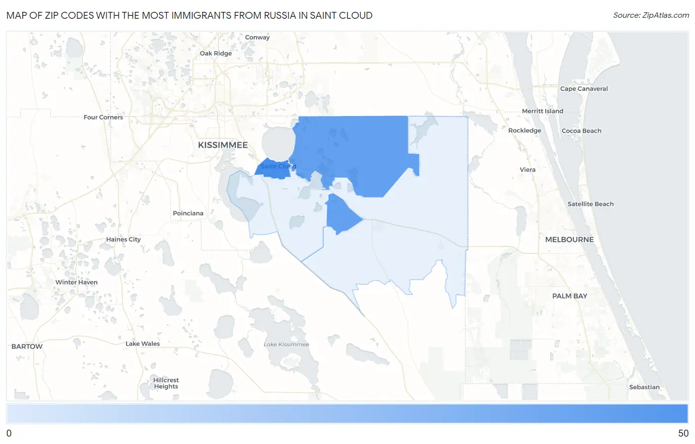Zip Codes with the Most Immigrants from Russia in Saint Cloud Map