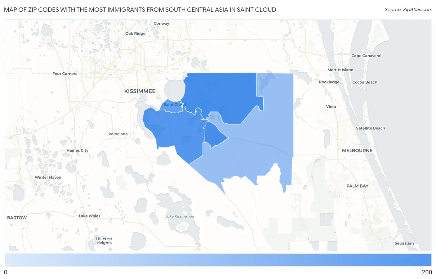 Zip Codes with the Most Immigrants from South Central Asia in Saint Cloud Map