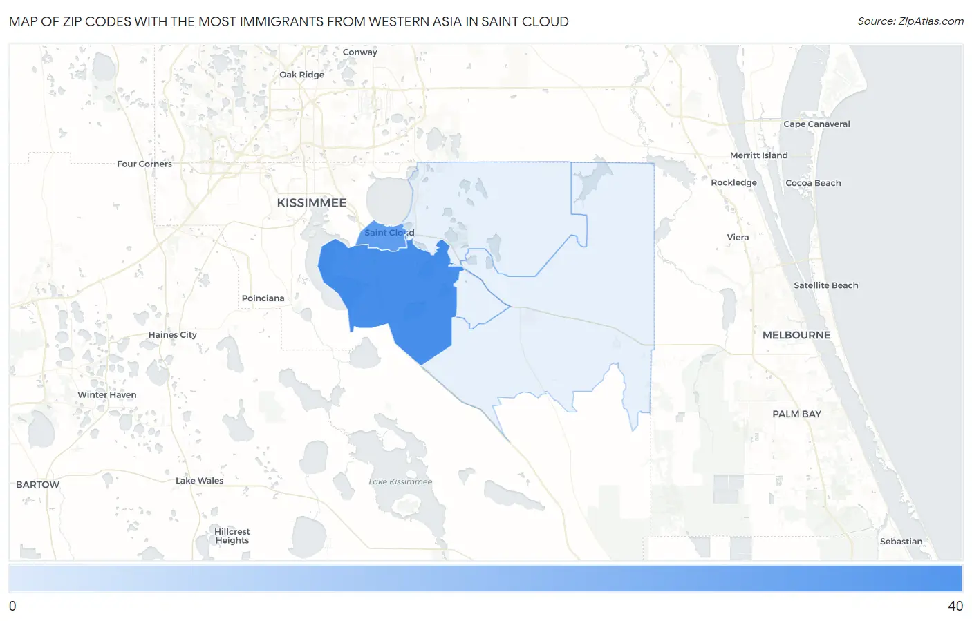 Zip Codes with the Most Immigrants from Western Asia in Saint Cloud Map