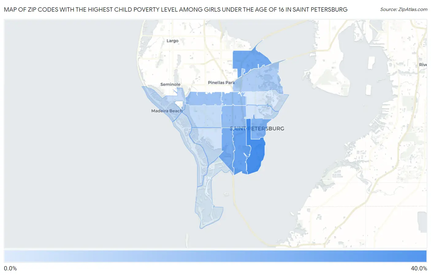 Zip Codes with the Highest Child Poverty Level Among Girls Under the Age of 16 in Saint Petersburg Map