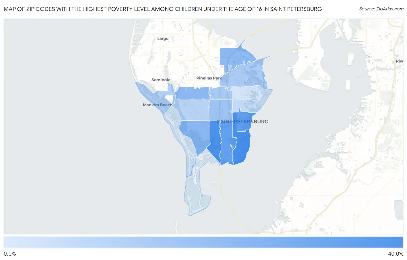 Zip Codes with the Highest Poverty Level Among Children Under the Age of 16 in Saint Petersburg Map