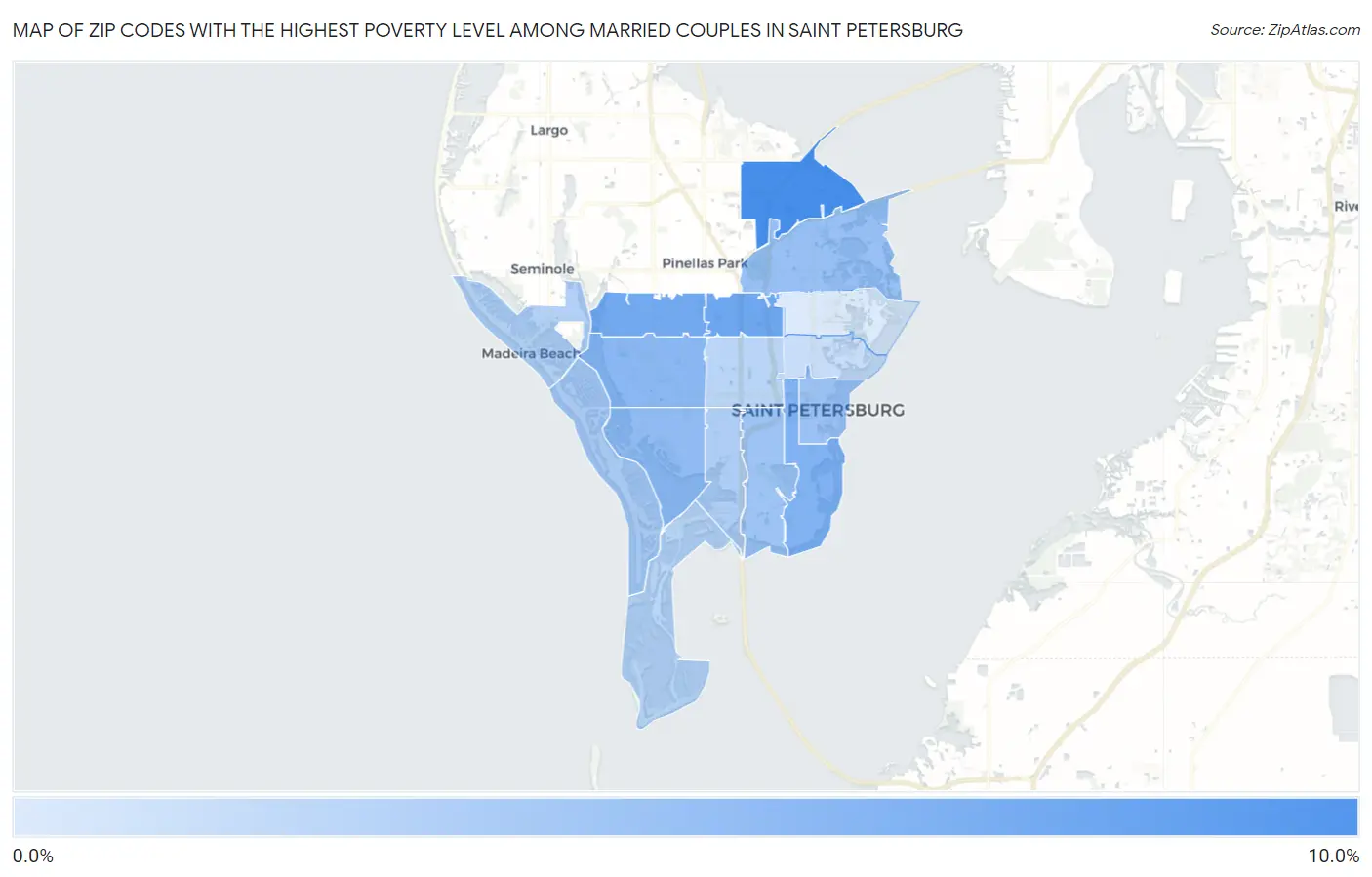 Zip Codes with the Highest Poverty Level Among Married Couples in Saint Petersburg Map