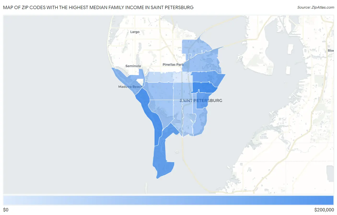 Zip Codes with the Highest Median Family Income in Saint Petersburg Map