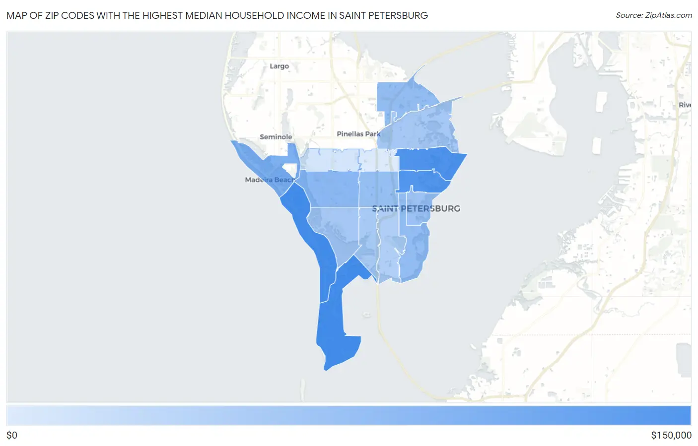 Zip Codes with the Highest Median Household Income in Saint Petersburg Map