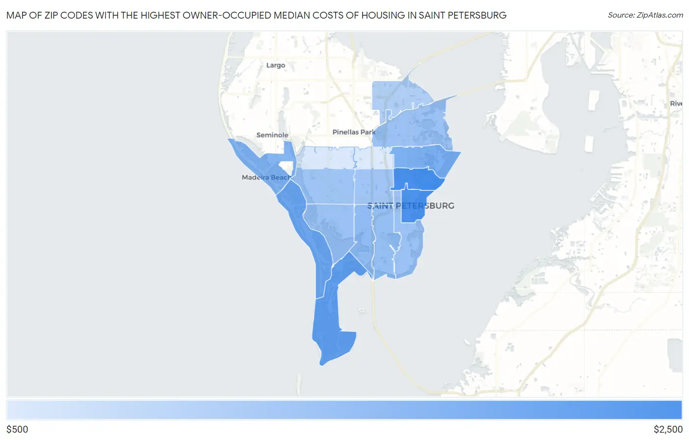 Zip Codes with the Highest Owner-Occupied Median Costs of Housing in Saint Petersburg Map