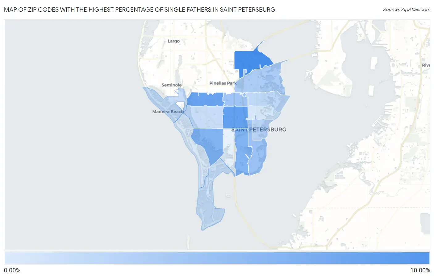 Zip Codes with the Highest Percentage of Single Fathers in Saint Petersburg Map