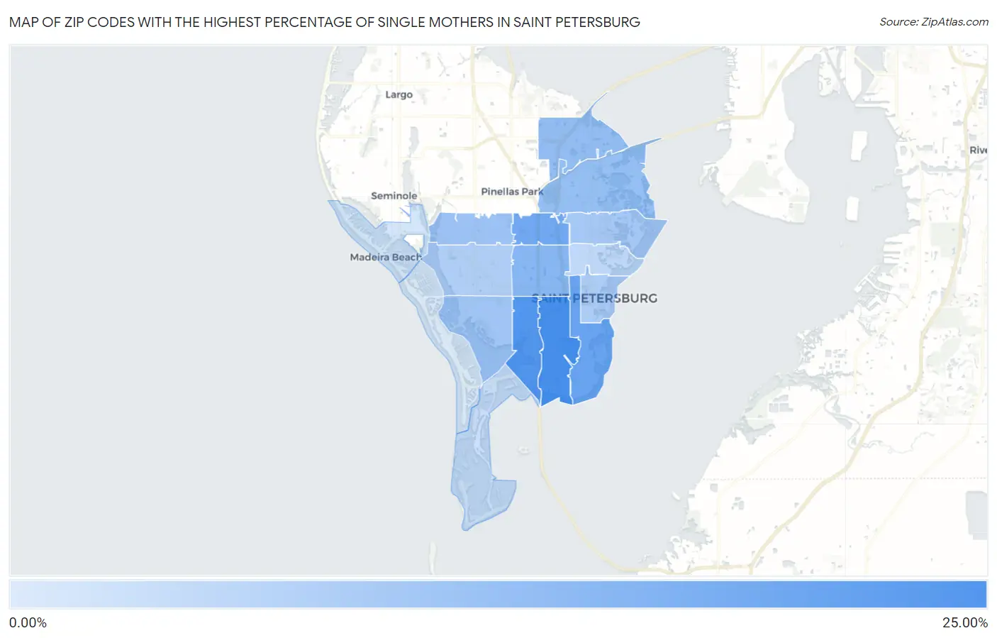 Zip Codes with the Highest Percentage of Single Mothers in Saint Petersburg Map