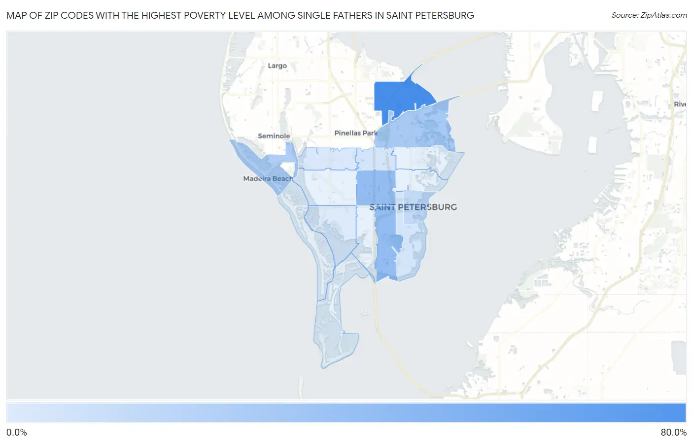 Zip Codes with the Highest Poverty Level Among Single Fathers in Saint Petersburg Map