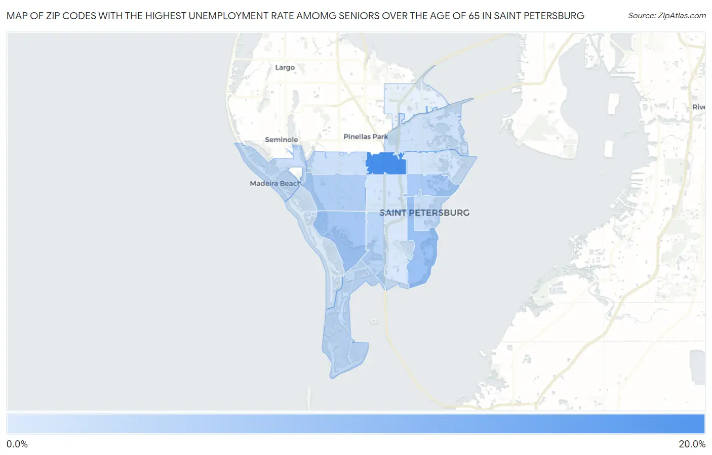 Zip Codes with the Highest Unemployment Rate Amomg Seniors Over the Age of 65 in Saint Petersburg Map