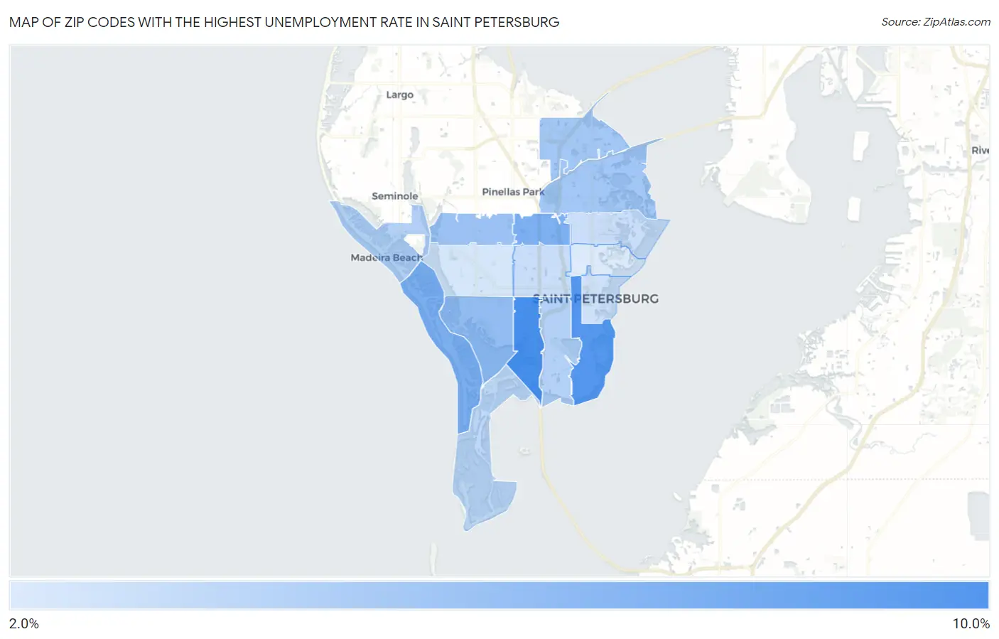 Zip Codes with the Highest Unemployment Rate in Saint Petersburg Map
