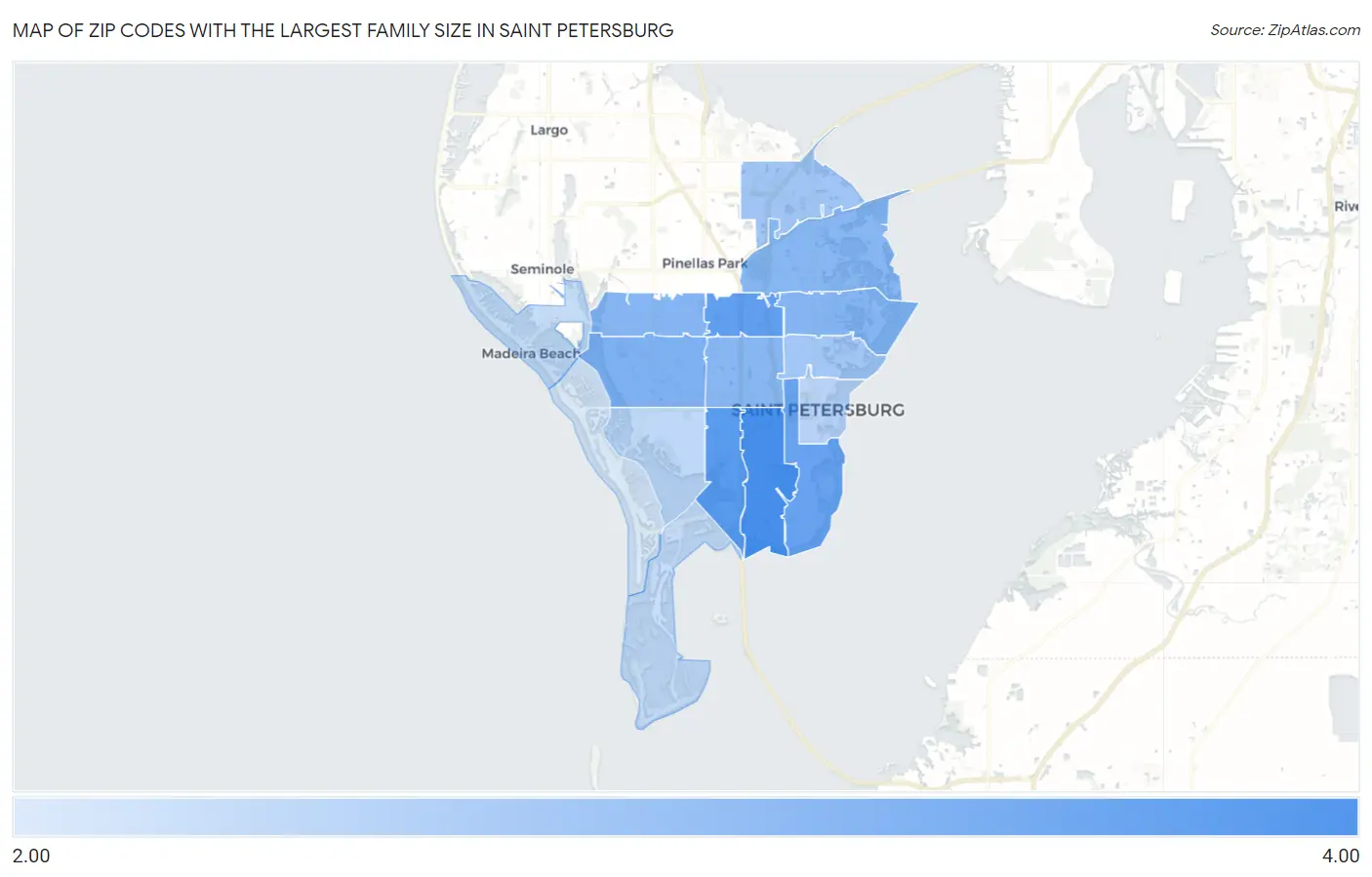 Zip Codes with the Largest Family Size in Saint Petersburg Map