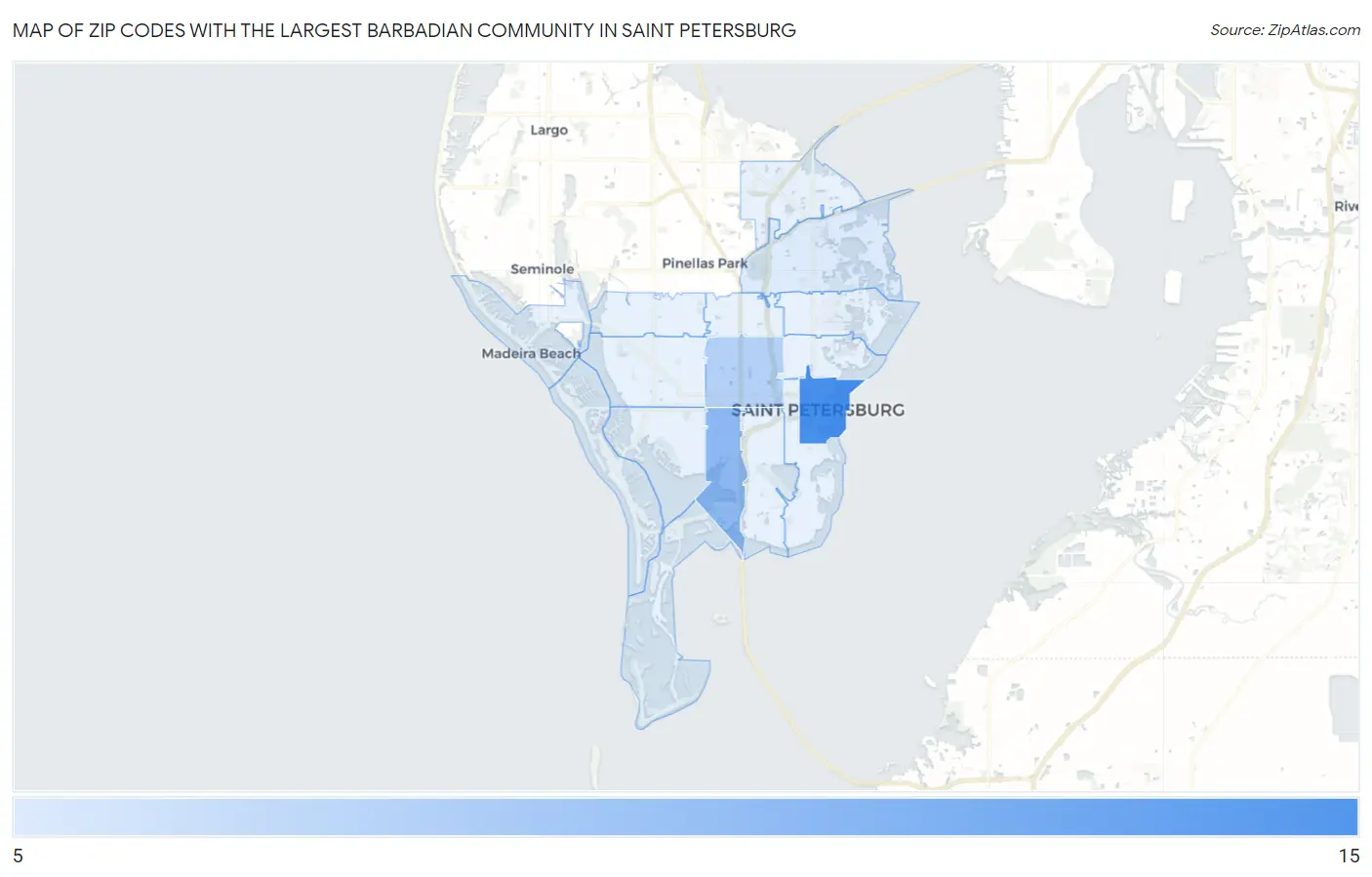 Zip Codes with the Largest Barbadian Community in Saint Petersburg Map