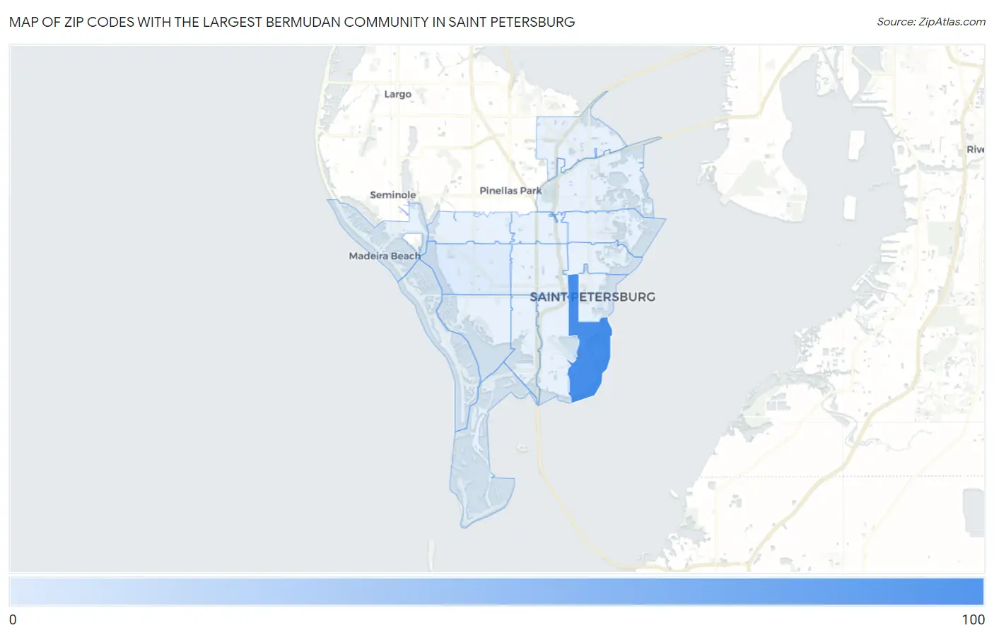 Zip Codes with the Largest Bermudan Community in Saint Petersburg Map