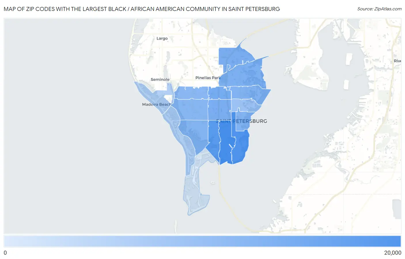 Zip Codes with the Largest Black / African American Community in Saint Petersburg Map