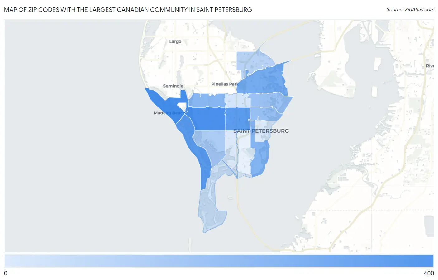 Zip Codes with the Largest Canadian Community in Saint Petersburg Map