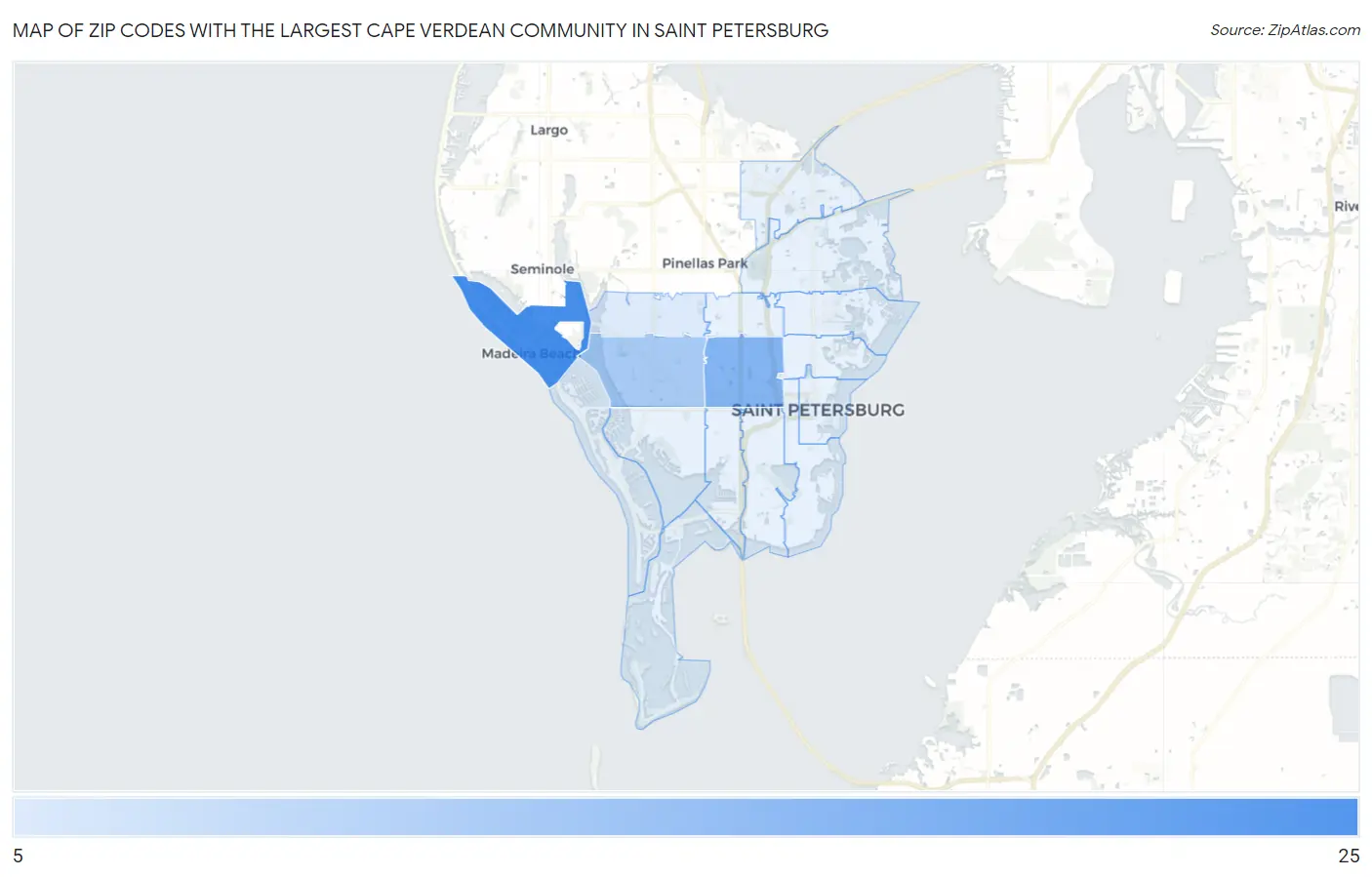 Zip Codes with the Largest Cape Verdean Community in Saint Petersburg Map