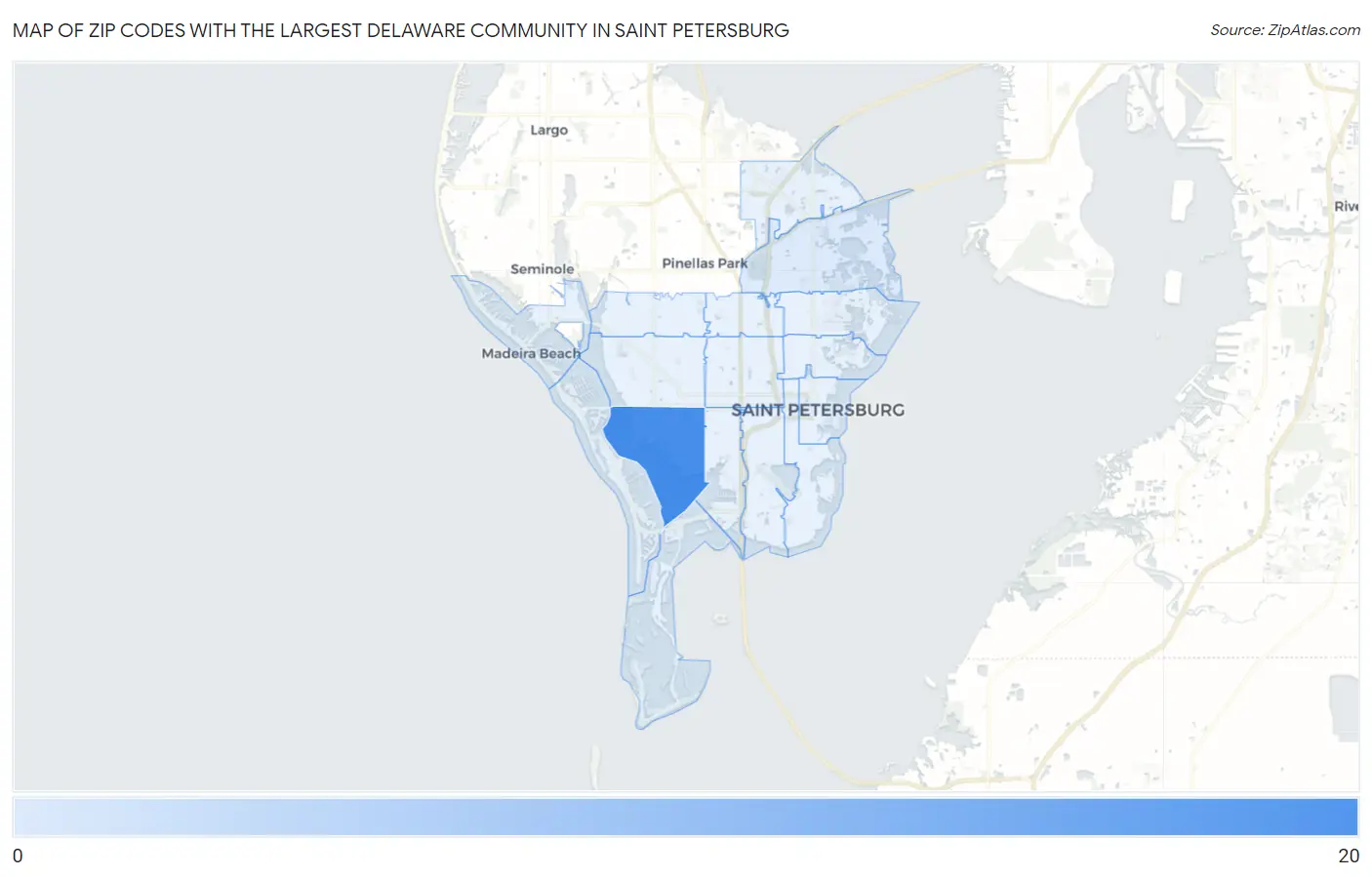 Zip Codes with the Largest Delaware Community in Saint Petersburg Map