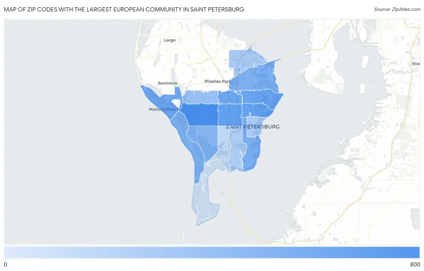 Zip Codes with the Largest European Community in Saint Petersburg Map
