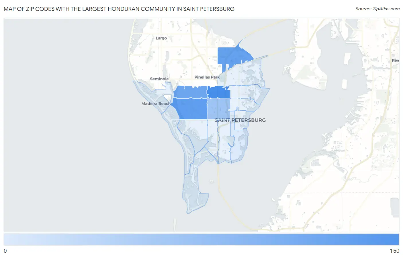 Zip Codes with the Largest Honduran Community in Saint Petersburg Map